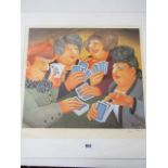 A signed coloured print after Beryl Cook showing four ladies playing cards, signed bottom right,