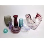 Eight pieces of art glass, mainly vases