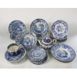 A quantity of 19th century and other blue and white printed wares including a pair of Riley Semi-
