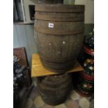 Two coopered oak sherry barrels, 60 cm high