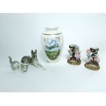 A Lladro Daisa model of a cat, a USSR model of German Shepherd dog, a pair of 19th century