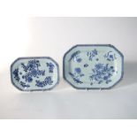 Two early 19th century graduated Chinese serving plates of rectangular form with blue and white