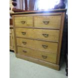 A Victorian ashwood chest of three long and two short drawers with original brass plate handles, 110