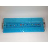 A large studio glass panel in a turquoise bubbled finish with coloured squares to the centre, 103