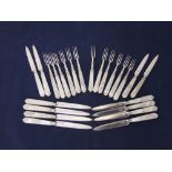 1920s set of silver and pearl handled fish cutlery for twelve to include knives and forks, maker A &