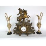 A French gilt spelter figural garniture mantle clock (3)