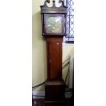 A Georgian oak cottage longcase clock, the door crossbanded in rosewood, the door crossbanded in