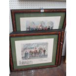 A set of four signed coloured limited edition humorous caricature type prints on a horse racing