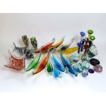 A large collection of Venetian and other art glass to include fishes, gondolas, vessels, etc