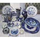 A collection of blue and white wares including a pair of 19th century Doulton Watteau meat plate,