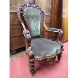 A Victorian exhibition quality drawing room chair in solid rosewood,the flamboyant framework of open