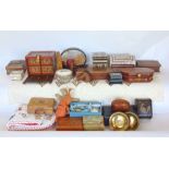 A box of interesting items to include eastern lacquered examples, a Japanese cork scene together