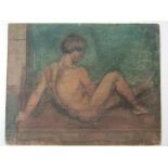 A 19th century pastel and charcoal life study on board of a reclining male nude figure, inscribed