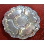 Silver plated lazy susan hors d'oeuvres dish, with cast rim, 50cm diameter