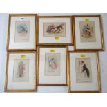 A set of six early 20th century humorous watercolour designs for greetings cards including