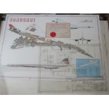 A collection of ephemera relating to Concorde including an original Concorde drawing from a series