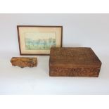 Interesting carved wooden box from the Anuaman Islands, together with a picture of specific interest