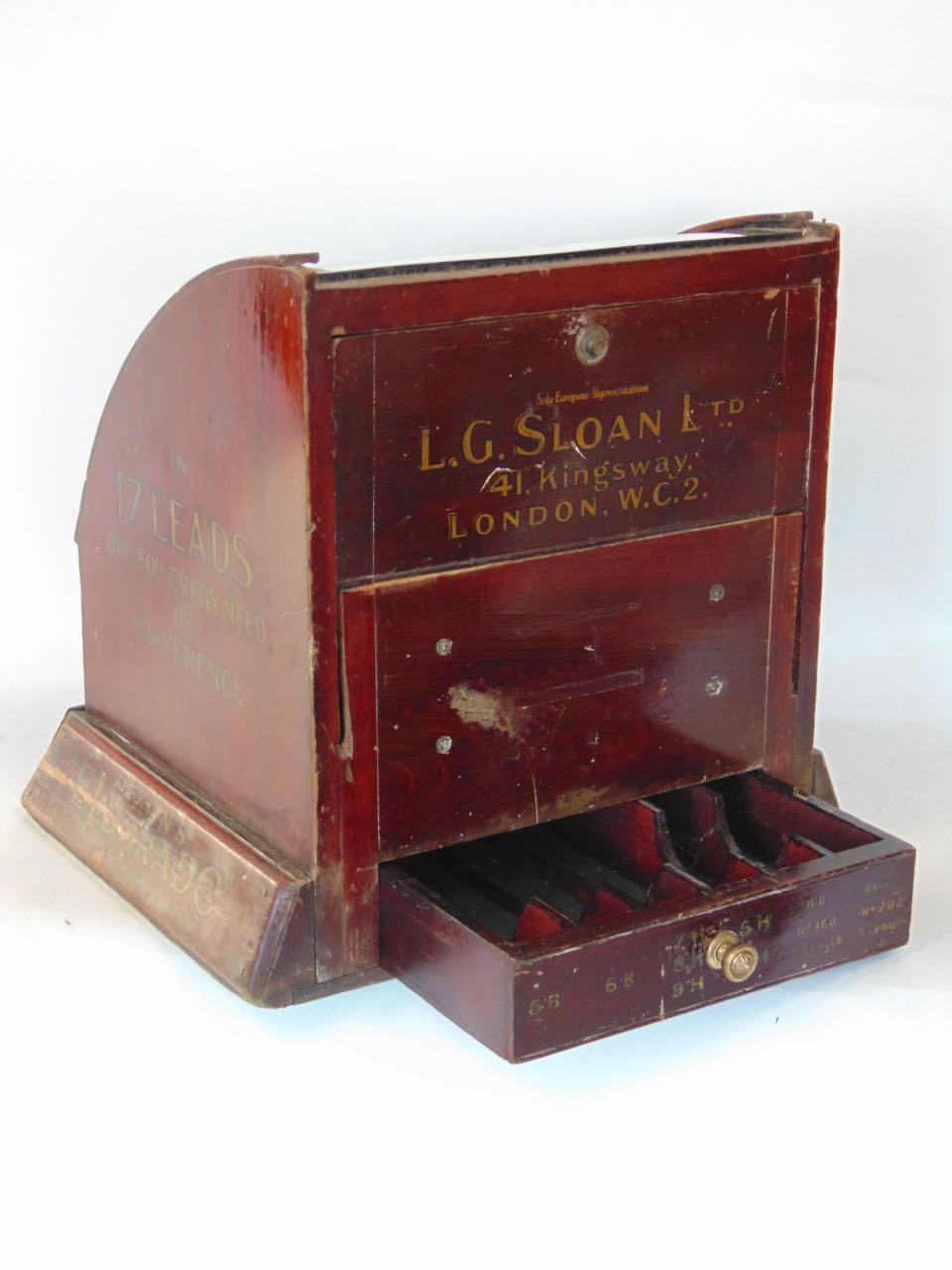 A good "Dixons Eldorado" stationers pencil cabinet, with arched glass panel over two slim drawers - Image 4 of 4