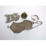 Chain mail evening purse, circular silver frame, brass link frame, etc