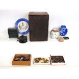 Mixed miscellaneous lot to include Chinese porcelain to include two scent jars, cloisonné pin