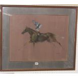 A 20th century pastel study of a racehorse and jockey, signed bottom right, T Course, dated 89,