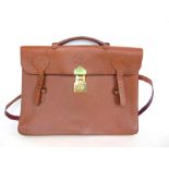 Vintage Mulberry brown leather satchel, with brass fittings and carry strap