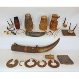 Tribal interest - interesting collection of tribal items to include a horn with wrought iron and