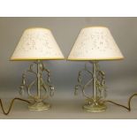 PAIR OF LAURA ASHLEY MOTTLED TABLELAMPS WITH FACETED GLASS DROPS AND SHADES (H: 33 cm) [2]