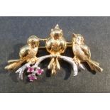 9ct GOLD BIRDS BROOCH (3.8g)