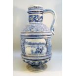 EARLY C19th/20th GERMAN WESTERWALD SALT GLAZED STONEWARE BEER JUG/FLAGON DECORATED WITH IMAGES