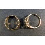 9ct GOLD FLORAL WEDDING RING AND A 9ct GOLD RIBBON RING, DIA: 16 mm (3.8g) [2]