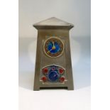 ARTS AND CRAFTS LIBERTY & Co. TUDRIC 0629 PEWTER CLOCK WITH ENAMEL AND COPPER DIAL AND ENAMEL