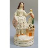 VICTORIAN STAFFORDSHIRE FIGURE OF A WOMAN WITH PEACOCK AND RABBIT (H: 14 cm), 11 CHARACTER JUGS,