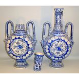 PAIR OF EARLY C19th/20th GERMAN WESTERWALD SALT GLAZED STONEWARE DOUBLE HANDLED VASES (H: 50.5 cm) [