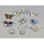 FOUR DAVID ANDERSEN, NORWAY, SILVER AND ENAMEL FLOWER AND BUTTERFLY BROOCHES, TWO OTHER BUTTERFLY