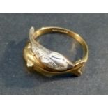 9ct GOLD DOLPHIN RING SET THREE DIAMONDS, DIA: 16mm (2.5g)