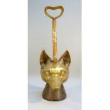 VICTORIAN BRASS FOX DOOR STOP, THE HANDLE IN THE FORM OF A RIDING CROP (H: 37.5 cm)