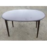 TEAK OVAL DINING TABLE WITH A FOLDING LEAF (75.5 cm x 145 cm x 95.5 cm - CLOSED)