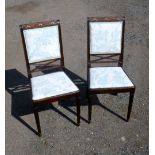 PAIR OF REGENCY STYLE CHAIRS EACH WITH A PADDED BACK AND SEAT, ON TURNED TAPERING LEGS (91.5 cm x