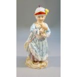 CIRCA 1870 MEISSEN FIGURE OF A GIRL HOLDING A TOY SHEEP FIRST MODELLED BY M.V. ACIER C.1778, CROSSED