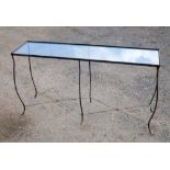 WROUGHT IRON GLASS TOPPED TABLE (73 cm x 134.5 cm x 36.5 cm)