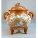 MEIJI PERIOD JAPANESE PORCELAIN, THE DETACHABLE DOME COVER PIERCED AND WITH A SIMULATED BAMBOO GRIP,