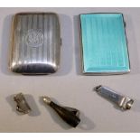 GEORGE V SILVER AND GUILLOCHE ENAMEL CIGARETTE CASE WITH TURQUOISE GREEN TO COVER BY W T TOGHILL &