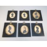 SIX C19th SILHOUETTES COMPRISING ELIZABETH FREER, 1831, MARY WROUGHTON, 1832, (9 cm x 6 cm, OVAL)