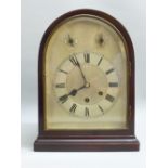 EARLY C20th MANTEL CLOCK WITH A SILVERED DIAL, SLOW/FAST AND CHIME/SILENT DIALS IN THE ARCH ABOVE,
