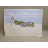 A SET OF SIX WATERCOLOURS, FOUR DEPICTING WORLD WAR TWO USAF FIGHTER AIRCRAFT SUCH AS THE P.51