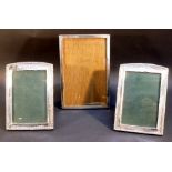 PAIR OF SILVER EASEL PHOTOGRAPH FRAMES WITH BEADED RIM, WITH ORIGINAL OAK BACKS AND GLASS FRONT BY W