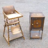 EDWARDIAN CHILD'S BEECH METAMORPHIC HIGHCHAIR WITH ADJUSTABLE FOOTREST ADAPTING TO A TABLE AND CHAIR