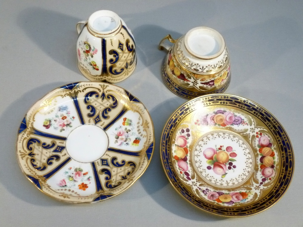 TWO LATER BONE CHINA BLUE AND GILT FLORAL PAINTED TEA CUPS AND SAUCERS, TWO COFFEE CUPS AND SAUCERS, - Image 11 of 19