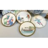 THREE LATE C19th CHINESE ROUNDELS DEPICTING FIGURES AND ANOTHER WITH TWO FISHERMEN IN A BOAT,